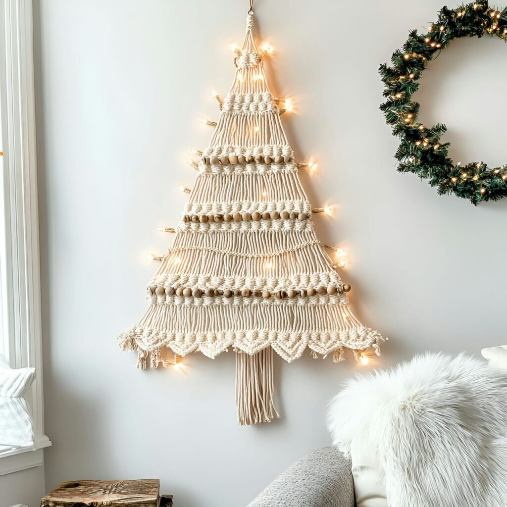 18. Macramé Christmas Tree with Boho Cotton Fiber Décor