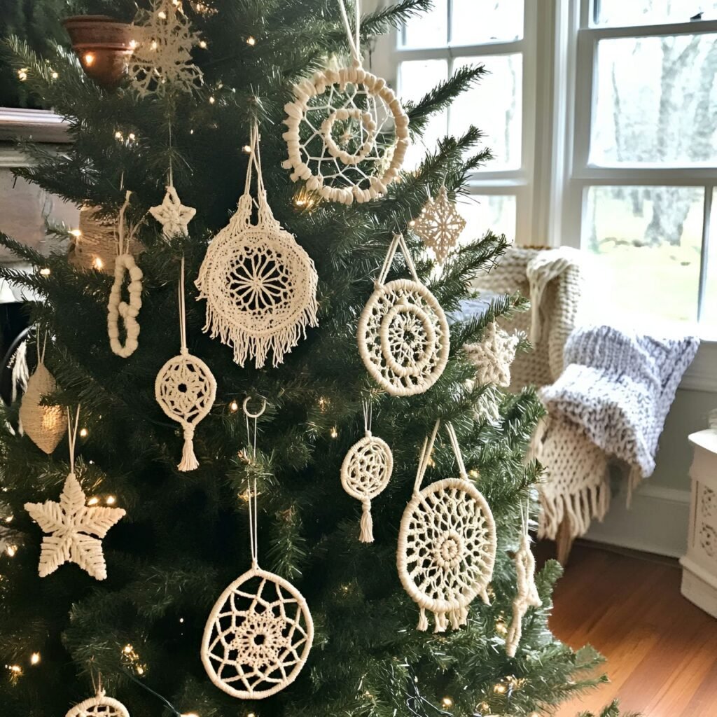 11. Macramé Ornaments Christmas Tree with Bohemian Stars