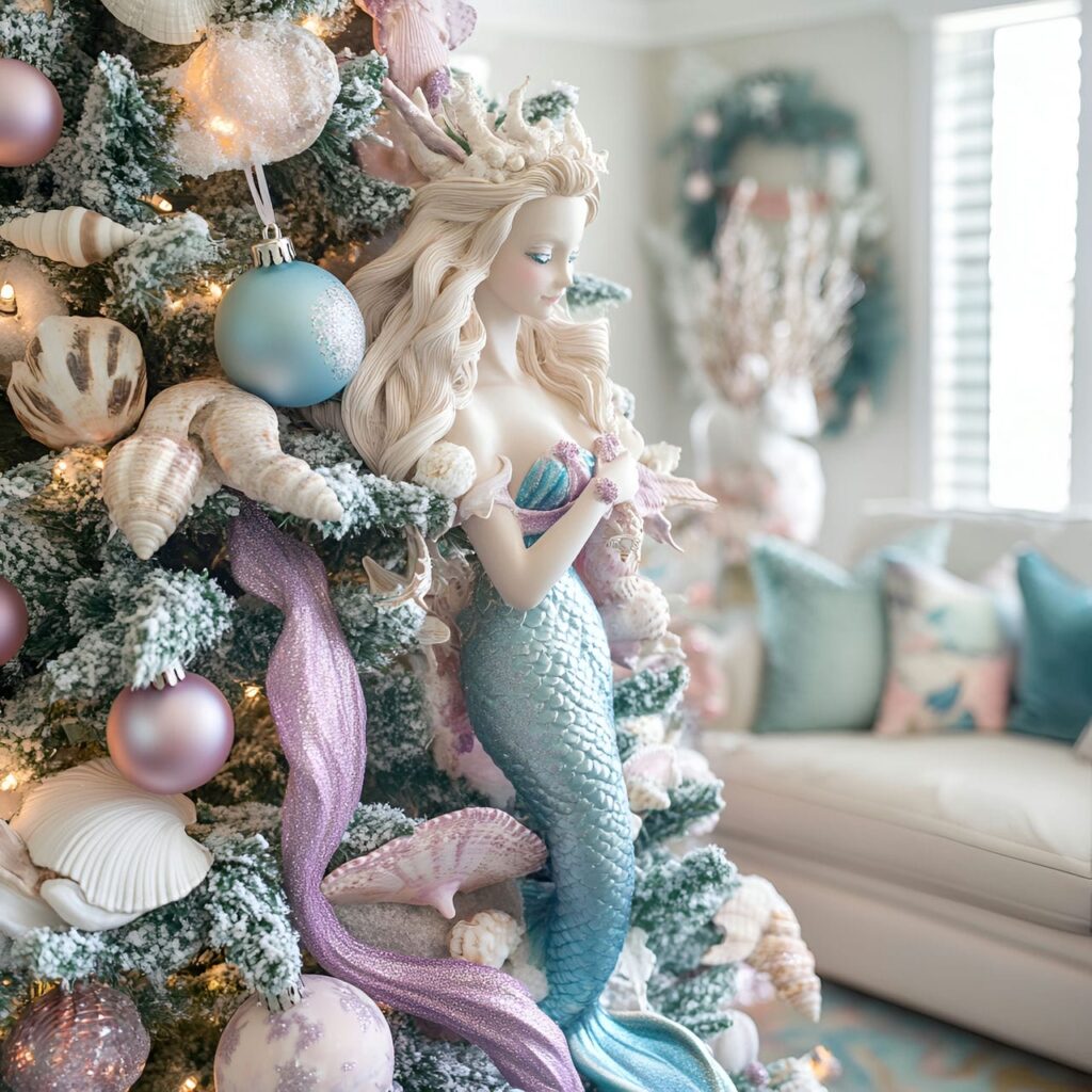 08. Magical Mermaid Pastel Christmas Tree with Oceanic Ornaments