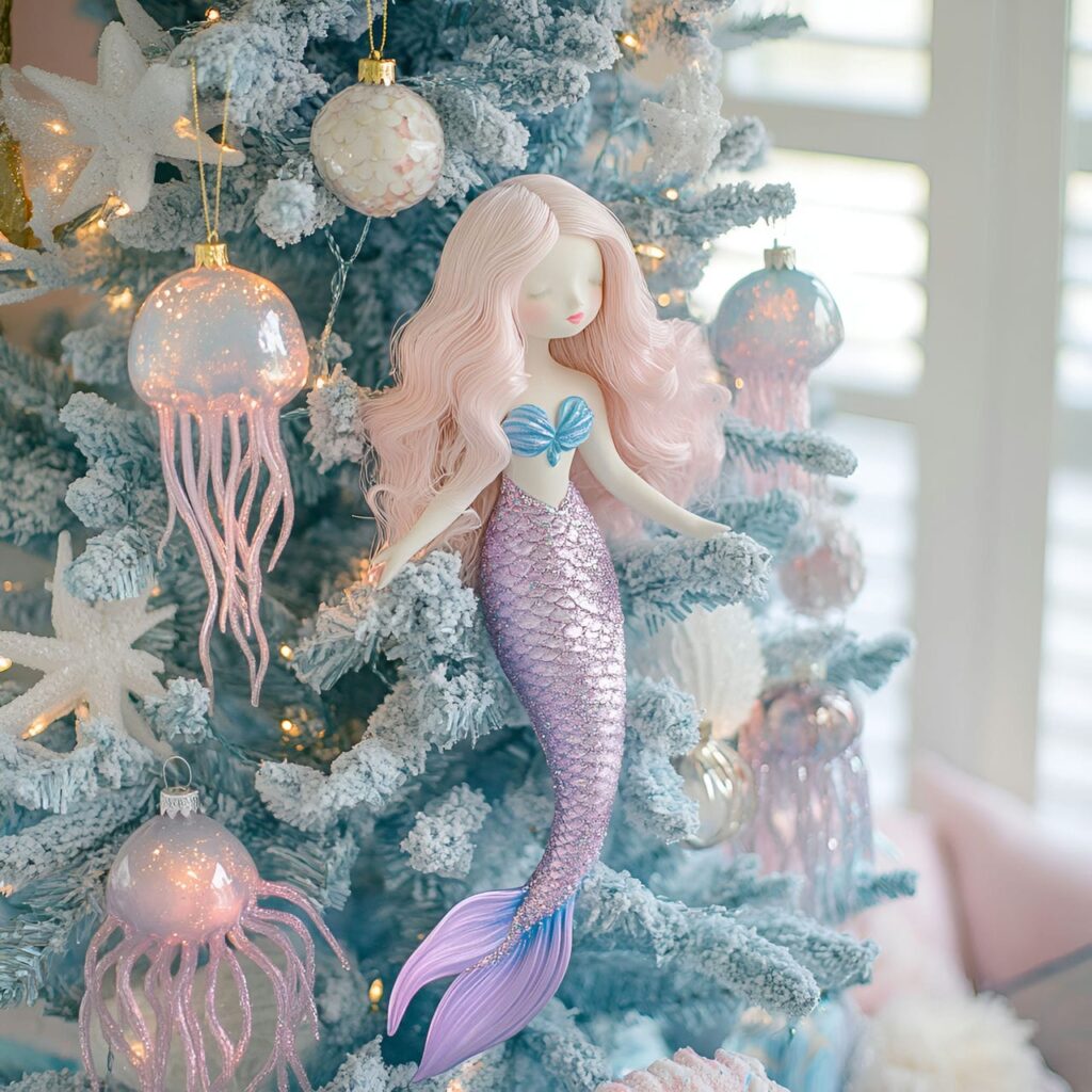 08. Magical Mermaid Pastel Christmas Tree with Oceanic Ornaments