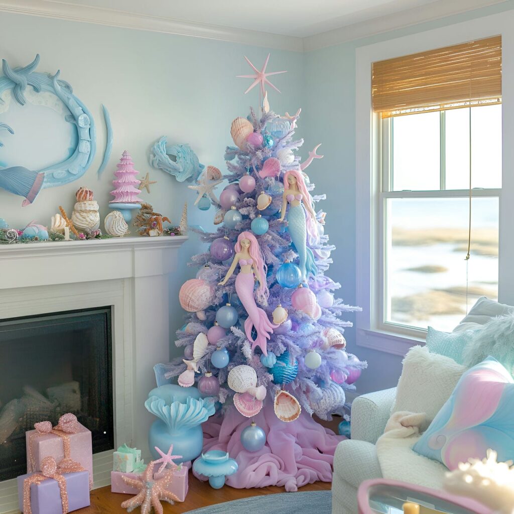 08. Magical Mermaid Pastel Christmas Tree with Oceanic Ornaments