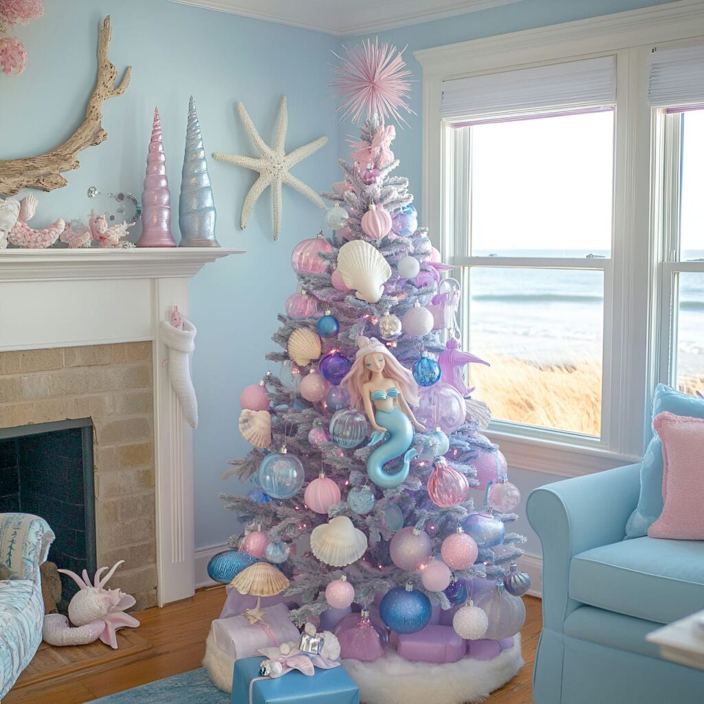 08. Magical Mermaid Pastel Christmas Tree with Oceanic Ornaments