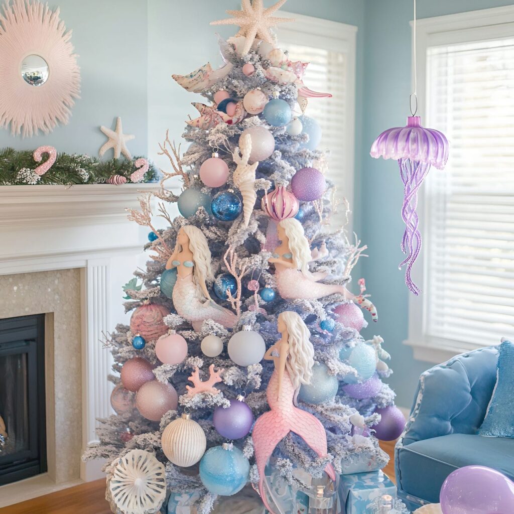 08. Magical Mermaid Pastel Christmas Tree with Oceanic Ornaments