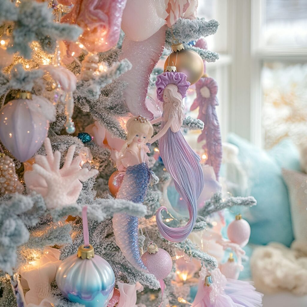 08. Magical Mermaid Pastel Christmas Tree with Oceanic Ornaments