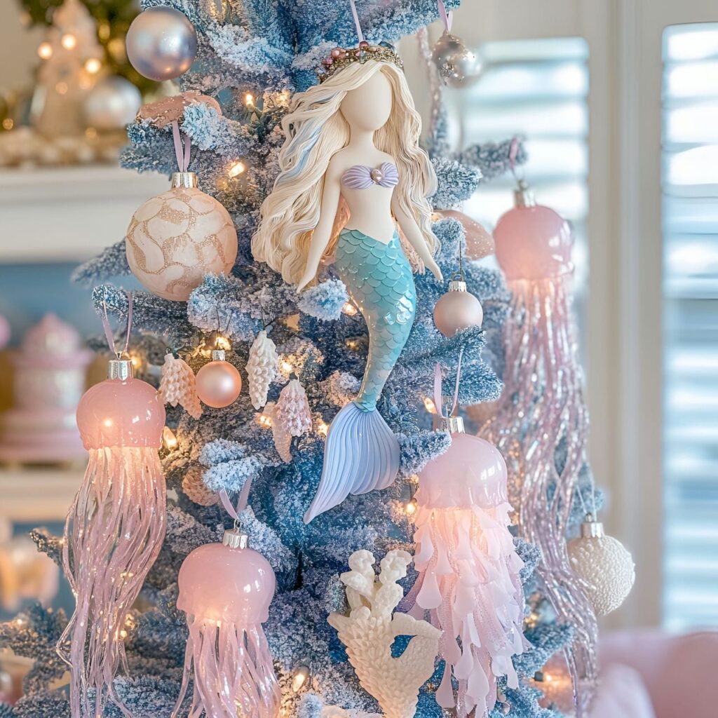 08. Magical Mermaid Pastel Christmas Tree with Oceanic Ornaments