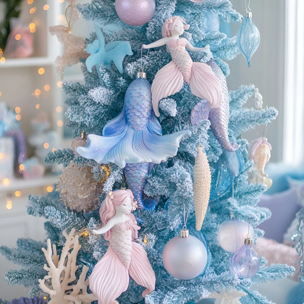 08. Magical Mermaid Pastel Christmas Tree with Oceanic Ornaments