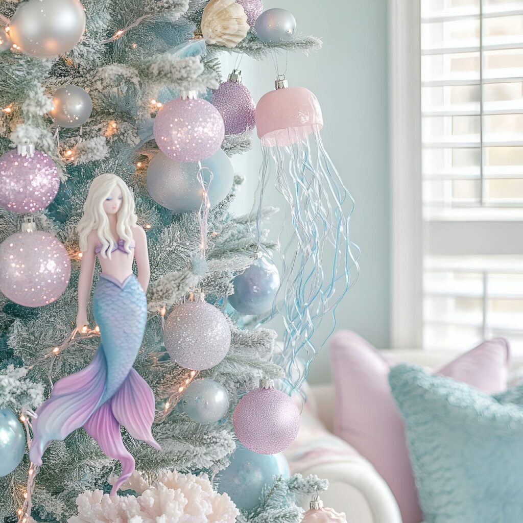 08. Magical Mermaid Pastel Christmas Tree with Oceanic Ornaments