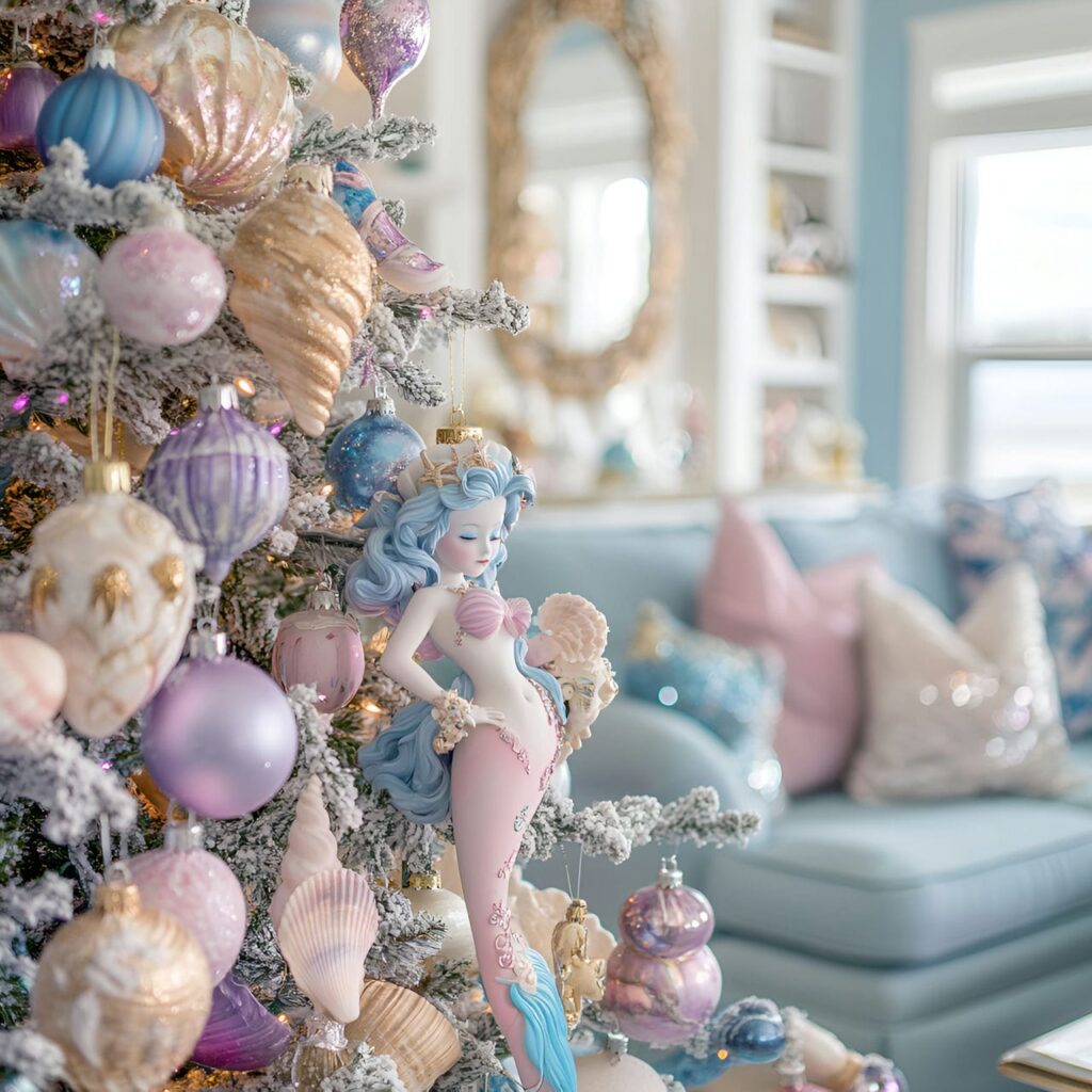 08. Magical Mermaid Pastel Christmas Tree with Oceanic Ornaments