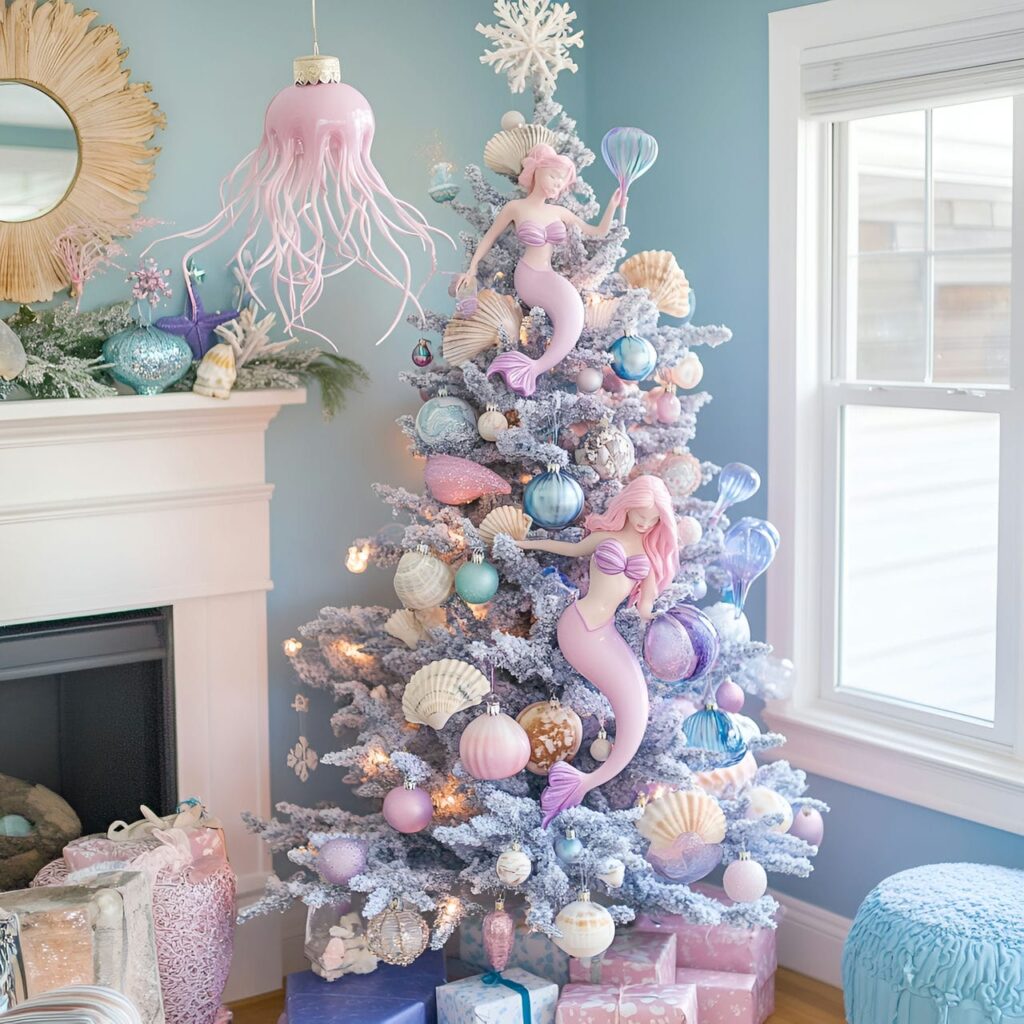 08. Magical Mermaid Pastel Christmas Tree with Oceanic Ornaments