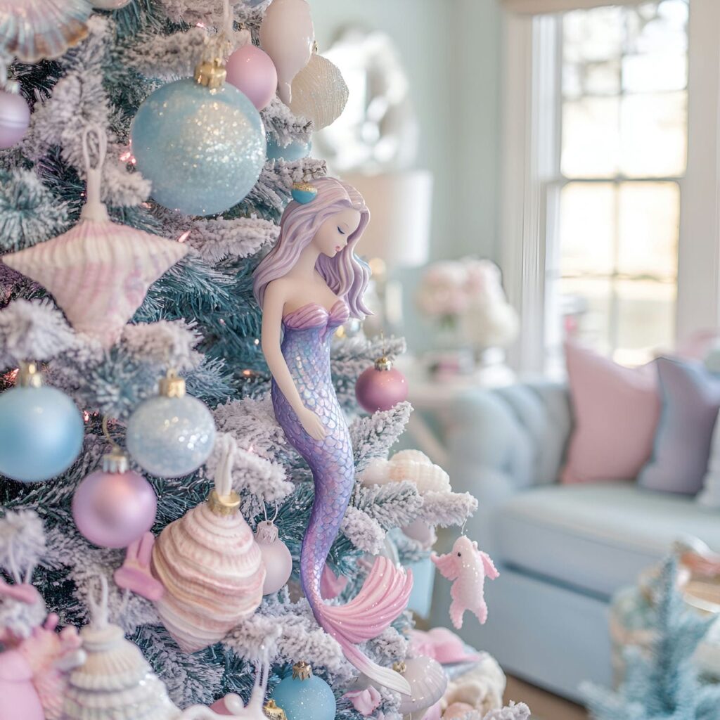 08. Magical Mermaid Pastel Christmas Tree with Oceanic Ornaments