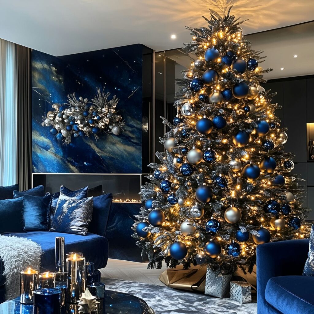 14. Midnight Luxe Tree with Deep Blue and Silver Ornaments