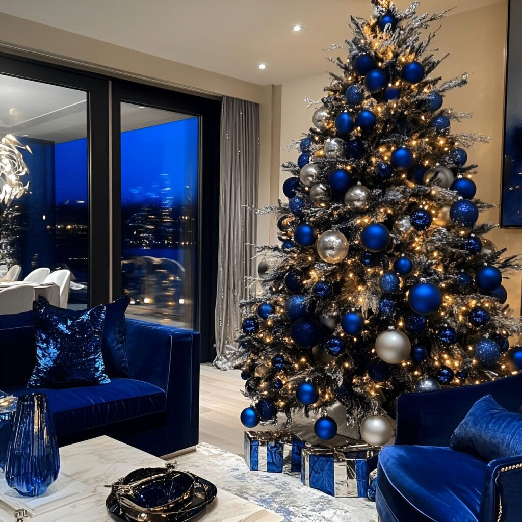 14. Midnight Luxe Tree with Deep Blue and Silver Ornaments