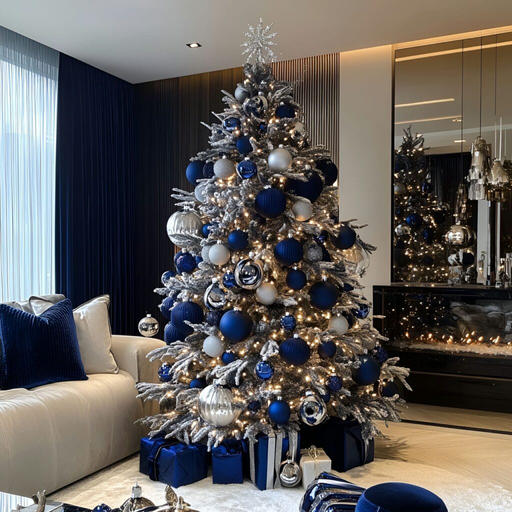 14. Midnight Luxe Tree with Deep Blue and Silver Ornaments