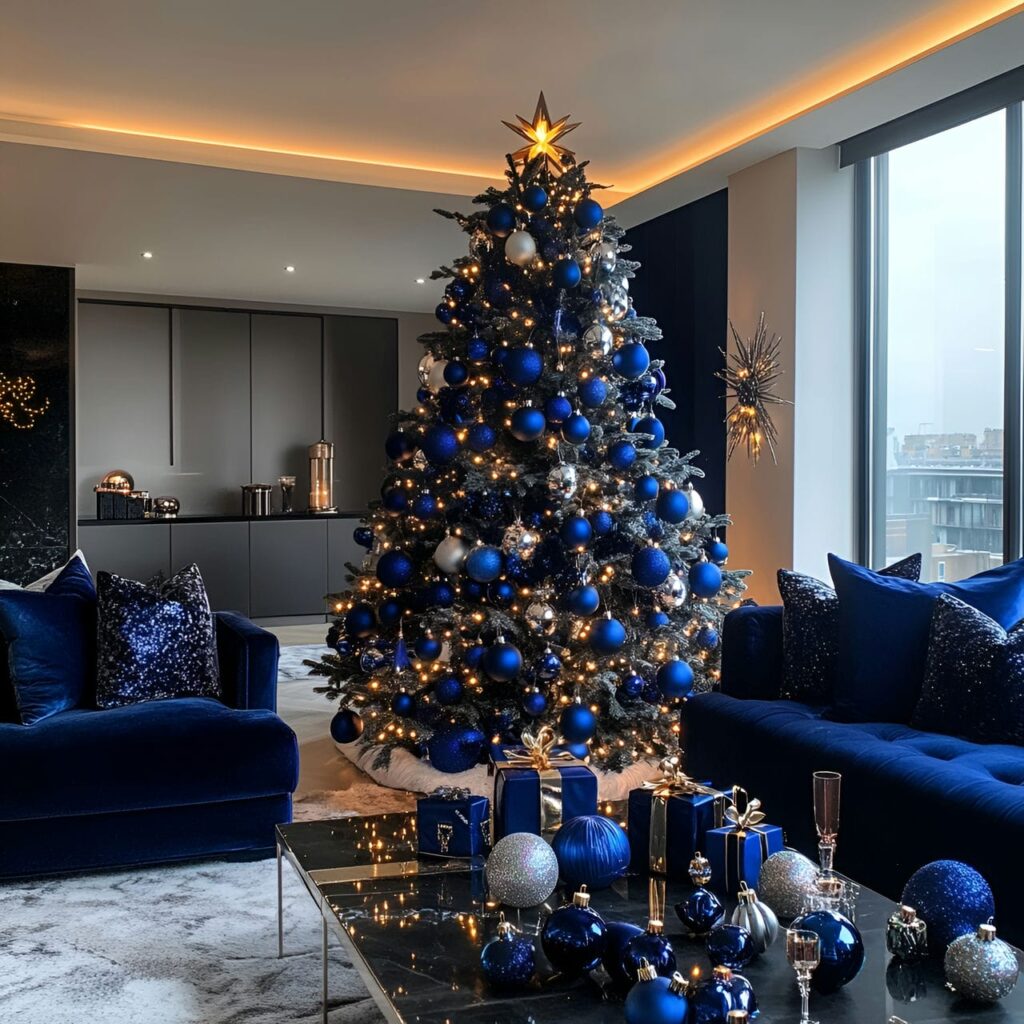 14. Midnight Luxe Tree with Deep Blue and Silver Ornaments