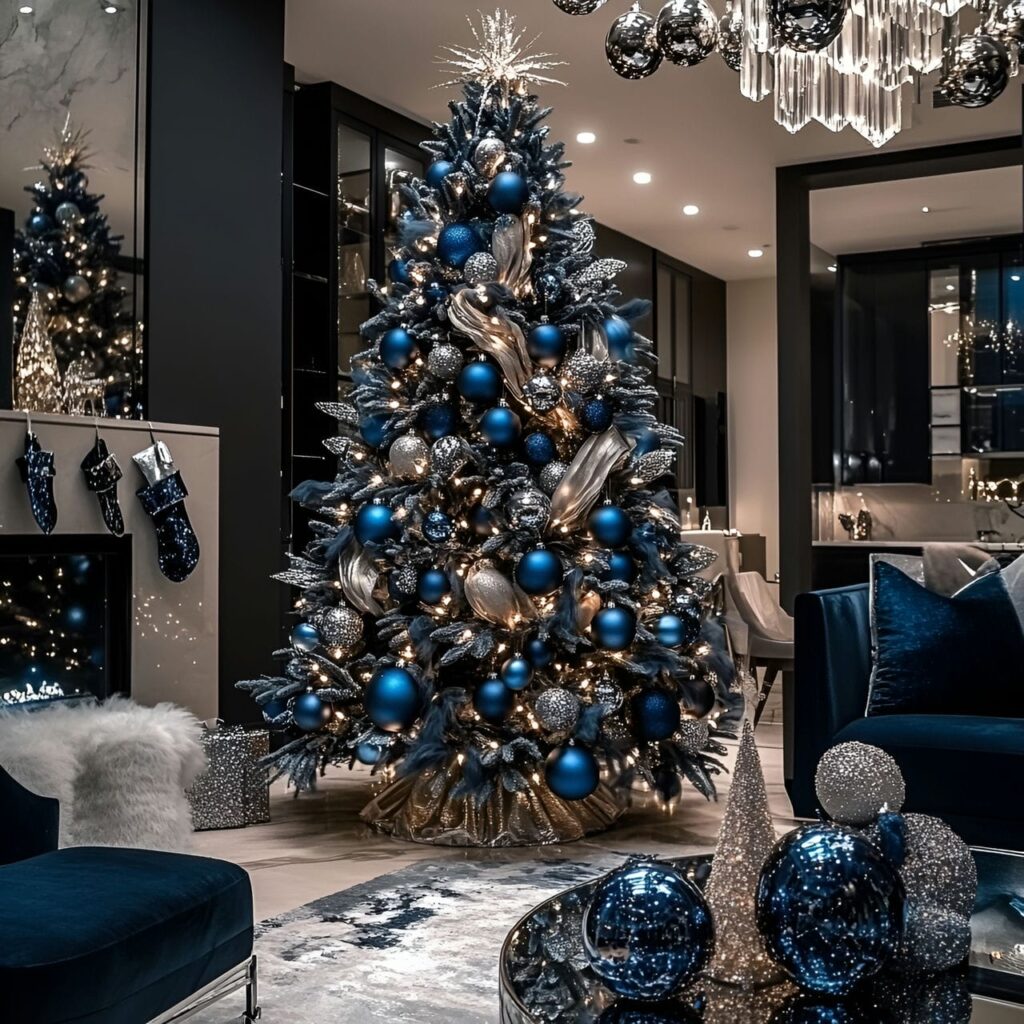 14. Midnight Luxe Tree with Deep Blue and Silver Ornaments