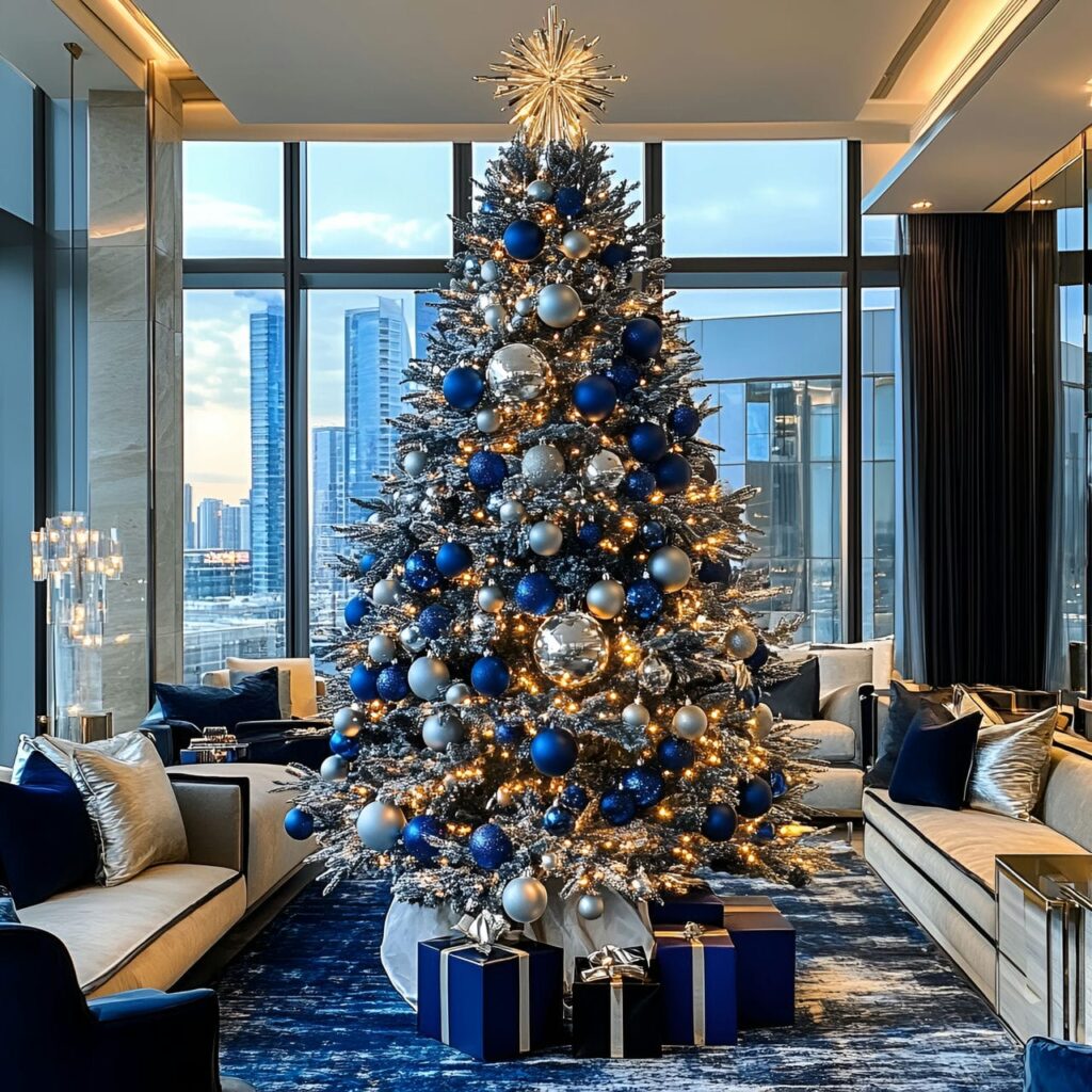 14. Midnight Luxe Tree with Deep Blue and Silver Ornaments