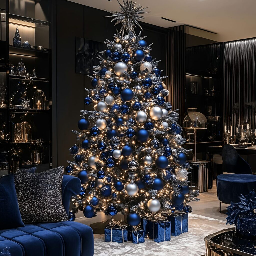 14. Midnight Luxe Tree with Deep Blue and Silver Ornaments