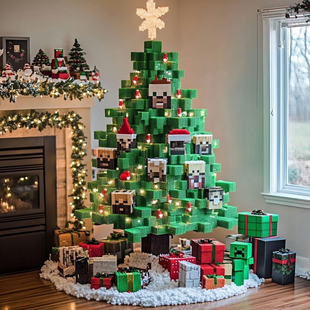 27. Minecraft-Inspired Christmas Tree: Blocky Holiday Décor for Gamers