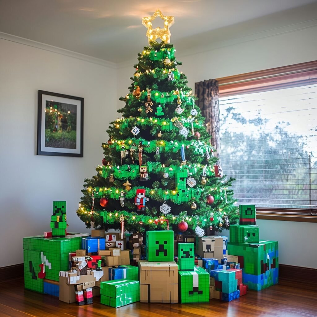 27. Minecraft-Inspired Christmas Tree: Blocky Holiday Décor for Gamers