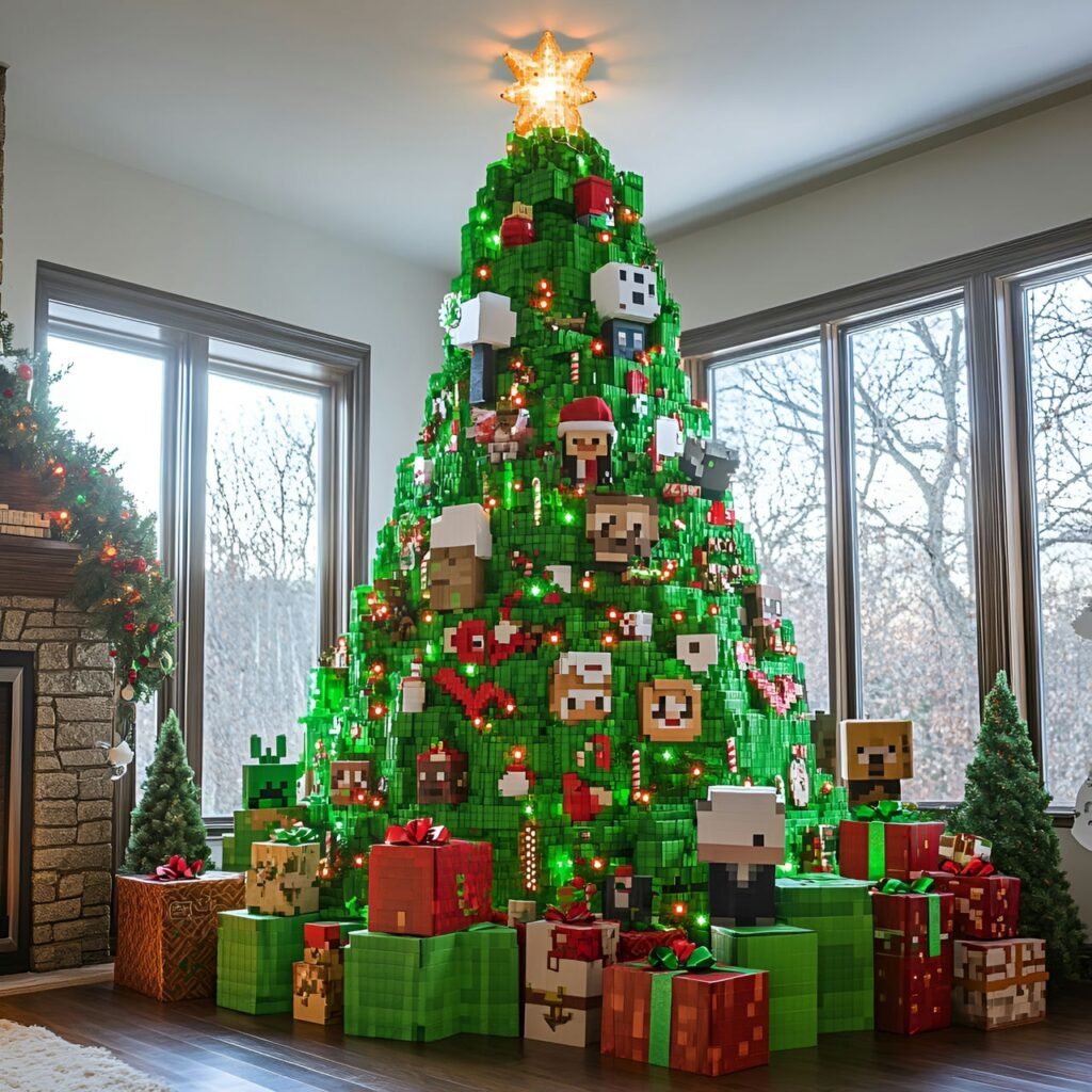 27. Minecraft-Inspired Christmas Tree: Blocky Holiday Décor for Gamers