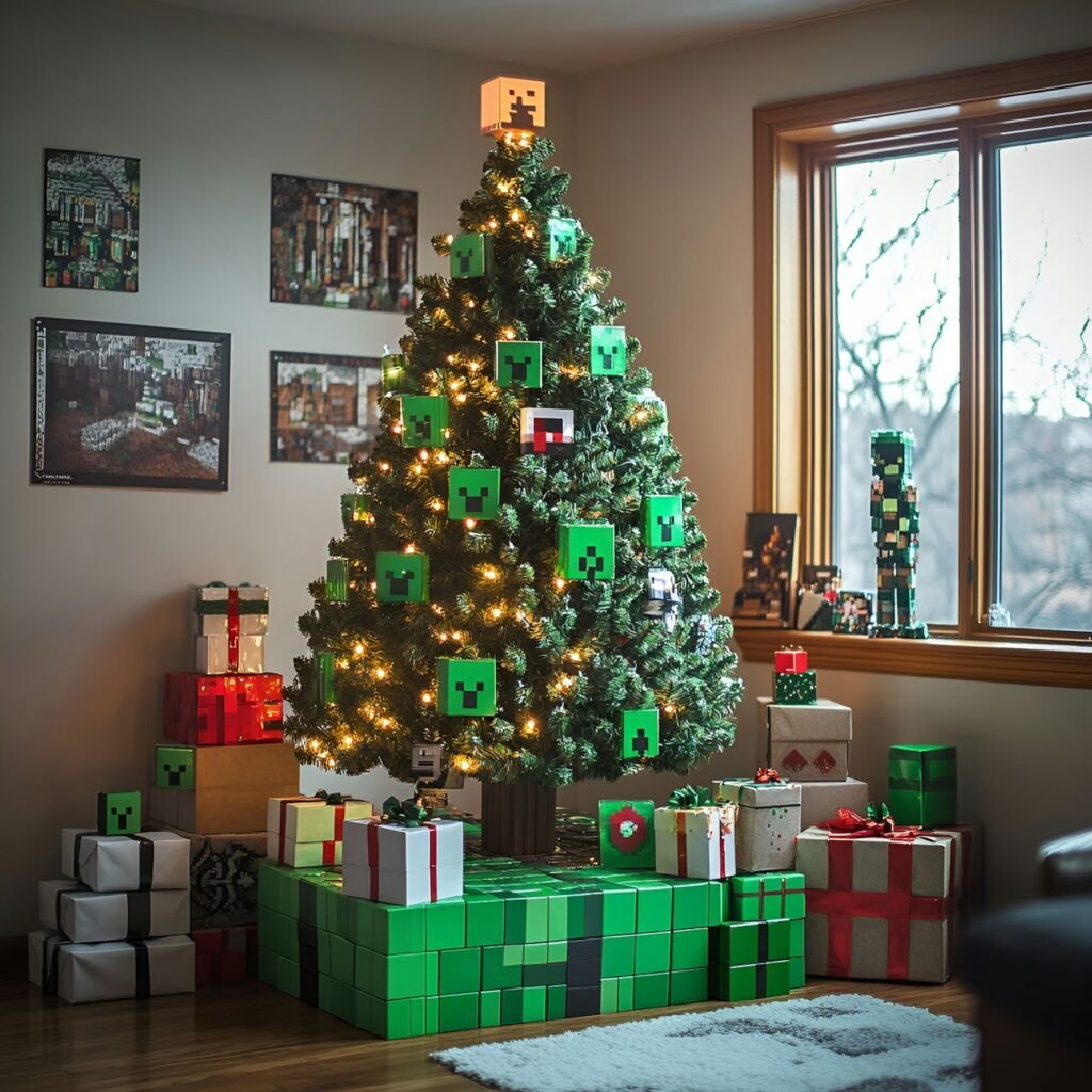 27. Minecraft-Inspired Christmas Tree: Blocky Holiday Décor for Gamers