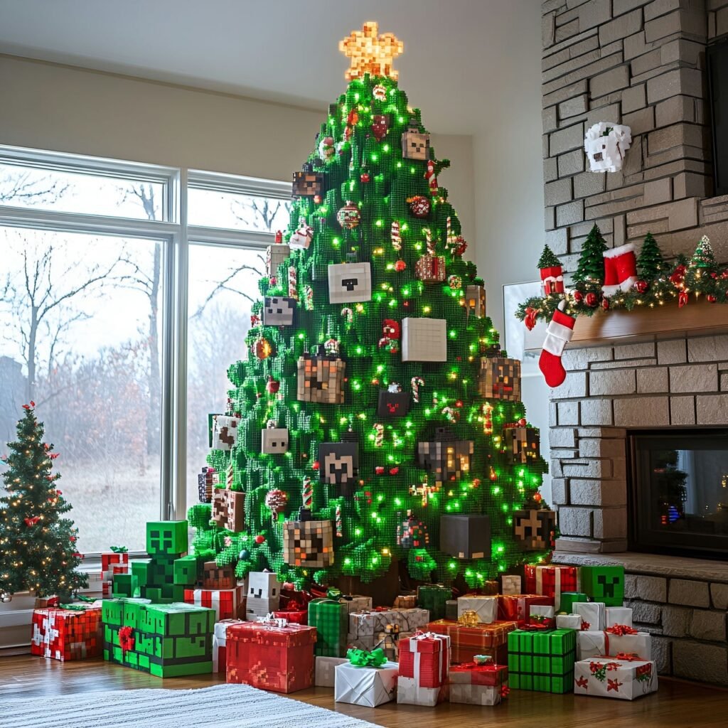 27. Minecraft-Inspired Christmas Tree: Blocky Holiday Décor for Gamers