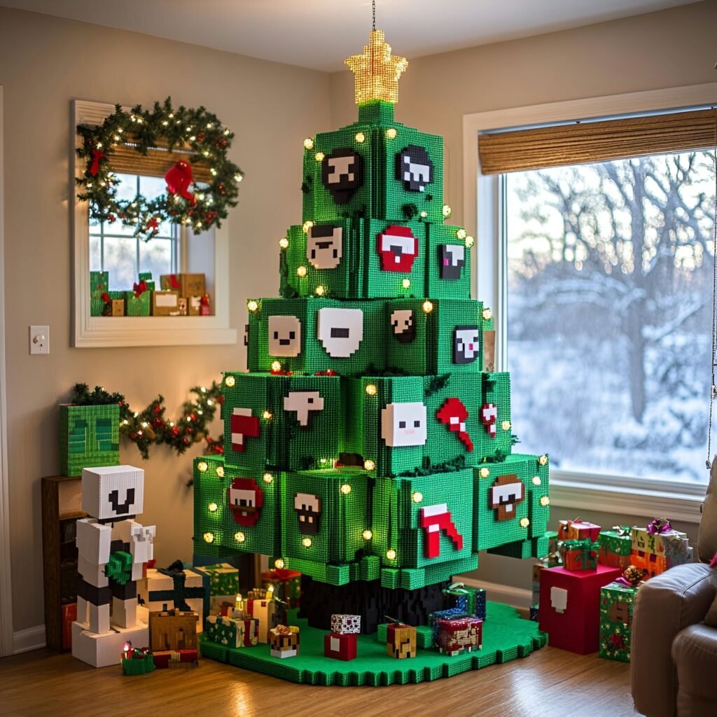 27. Minecraft-Inspired Christmas Tree: Blocky Holiday Décor for Gamers