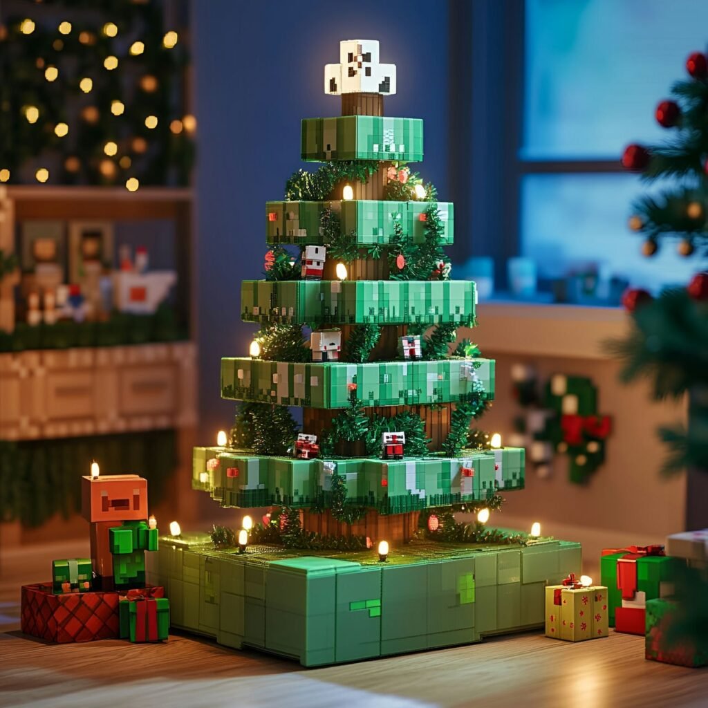 27. Minecraft-Inspired Christmas Tree: Blocky Holiday Décor for Gamers