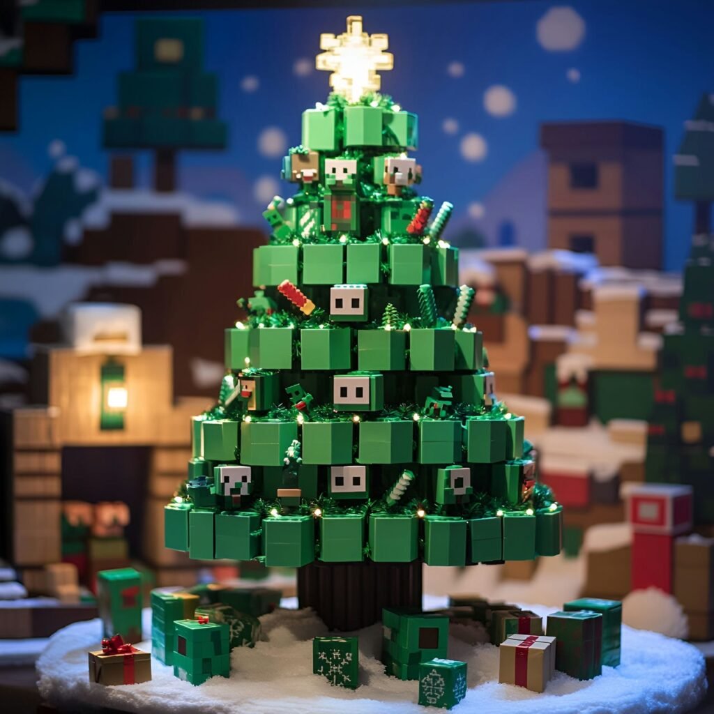 27. Minecraft-Inspired Christmas Tree: Blocky Holiday Décor for Gamers