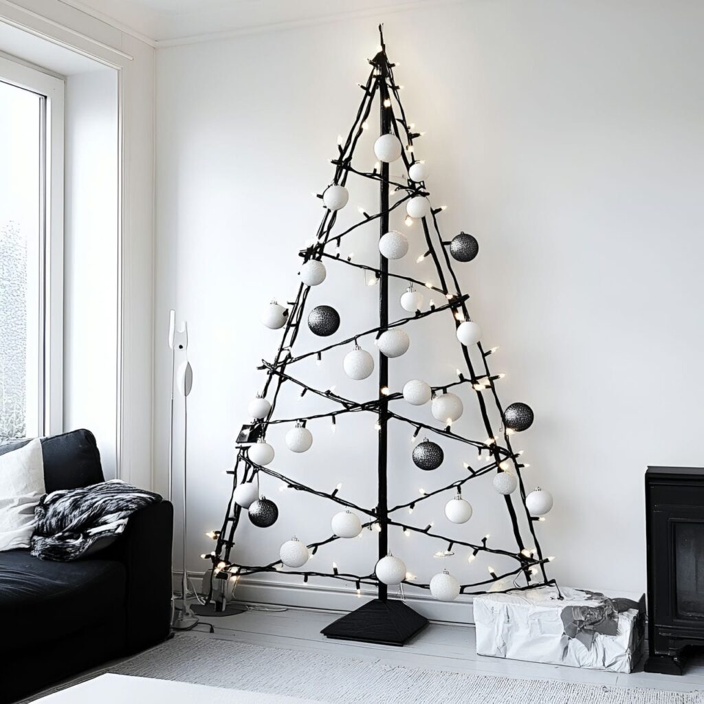 02. Minimalist Black & White Tree with Simple Décor Elements