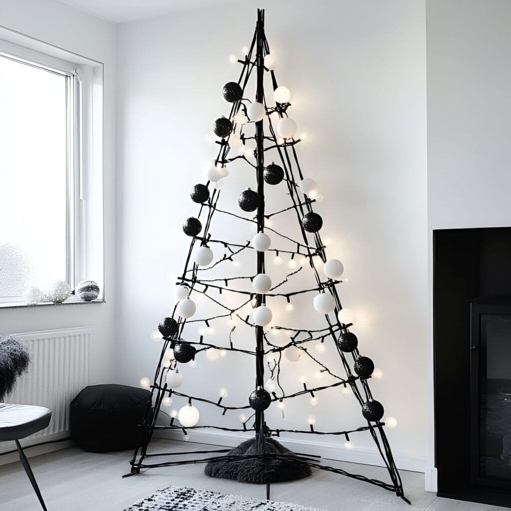 02. Minimalist Black & White Tree with Simple Décor Elements