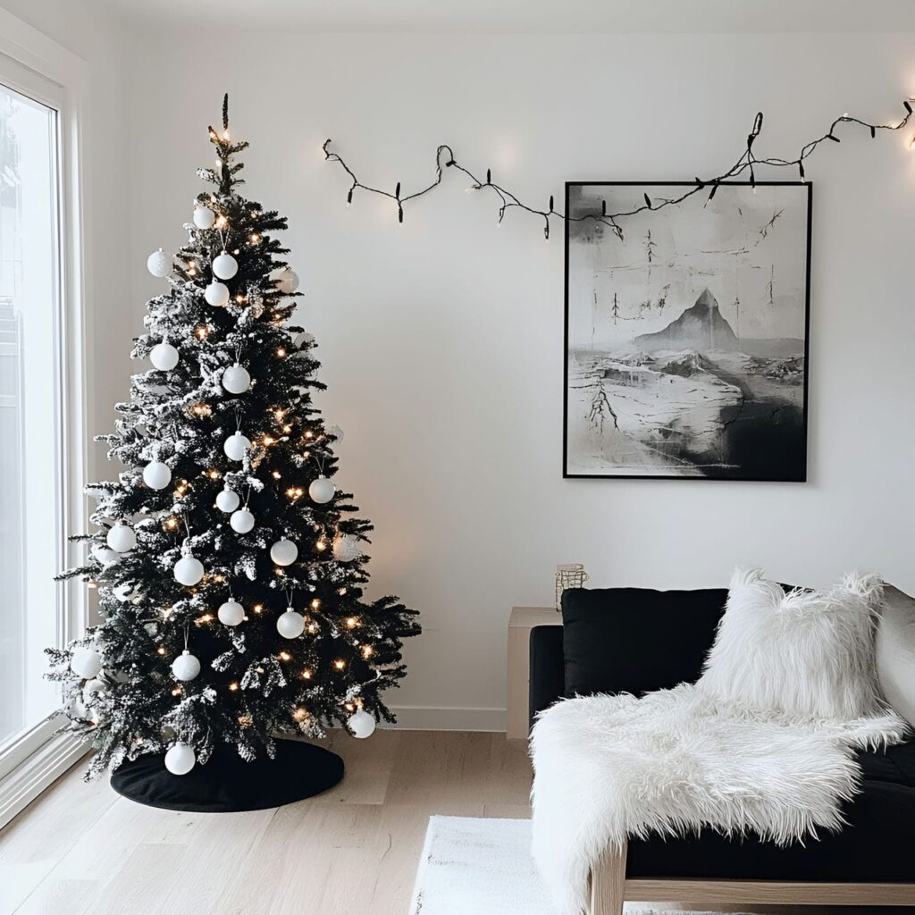 02. Minimalist Black & White Tree with Simple Décor Elements