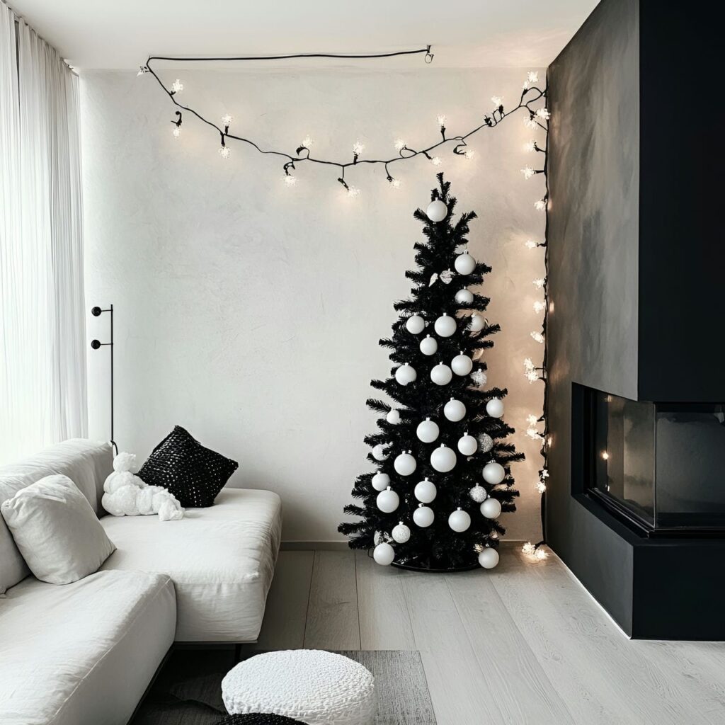 02. Minimalist Black & White Tree with Simple Décor Elements