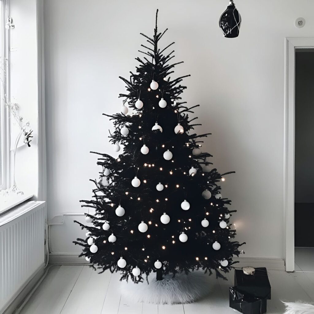 02. Minimalist Black & White Tree with Simple Décor Elements