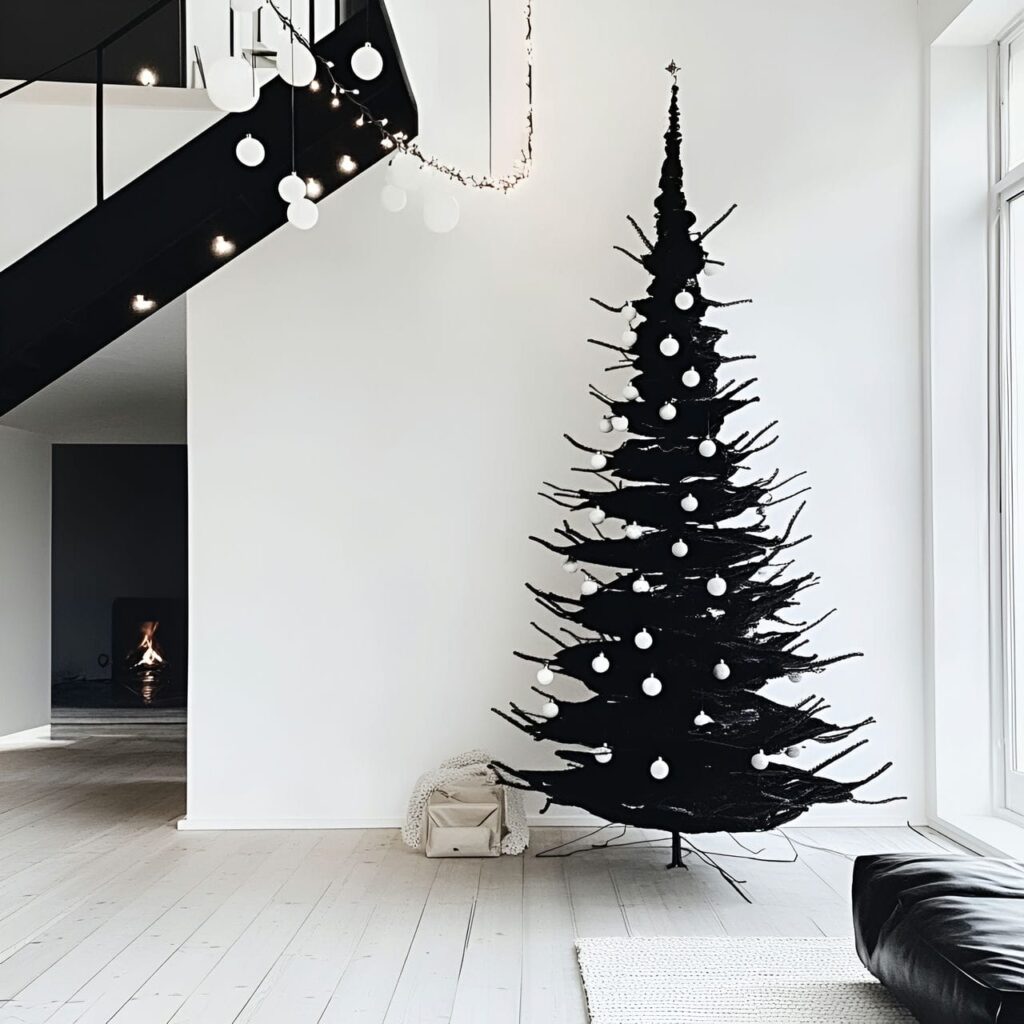 02. Minimalist Black & White Tree with Simple Décor Elements