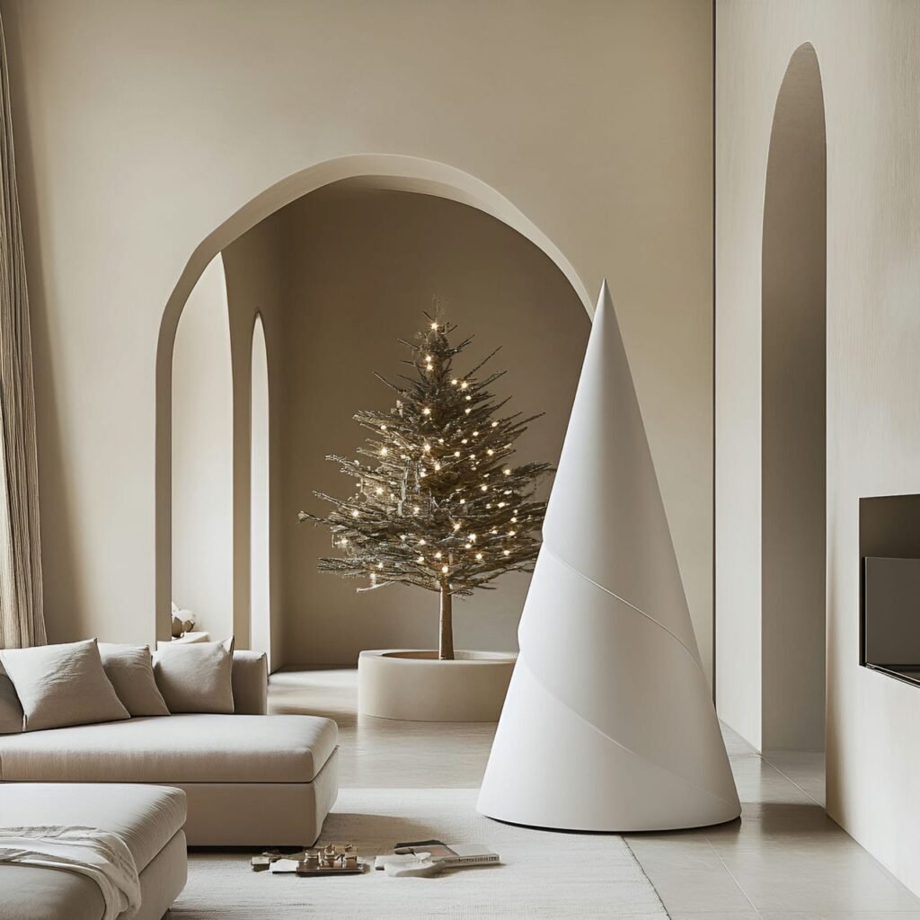 08. Modern Cone Tree with Sleek White Finish