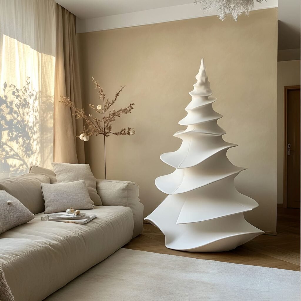 08. Modern Cone Tree with Sleek White Finish