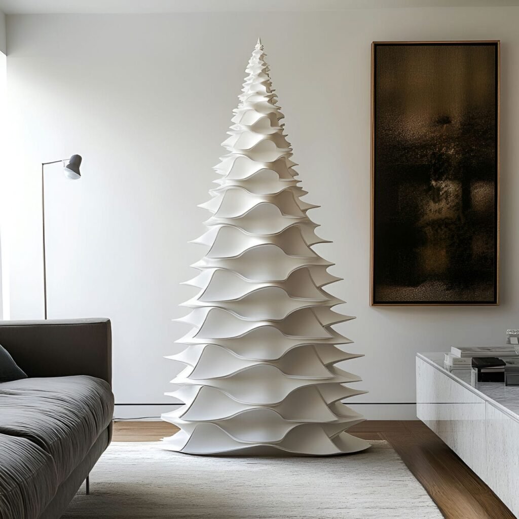 08. Modern Cone Tree with Sleek White Finish