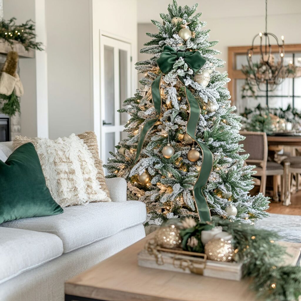 18. Modern Forest Green & Bronze Velvet Tree with Candleholders