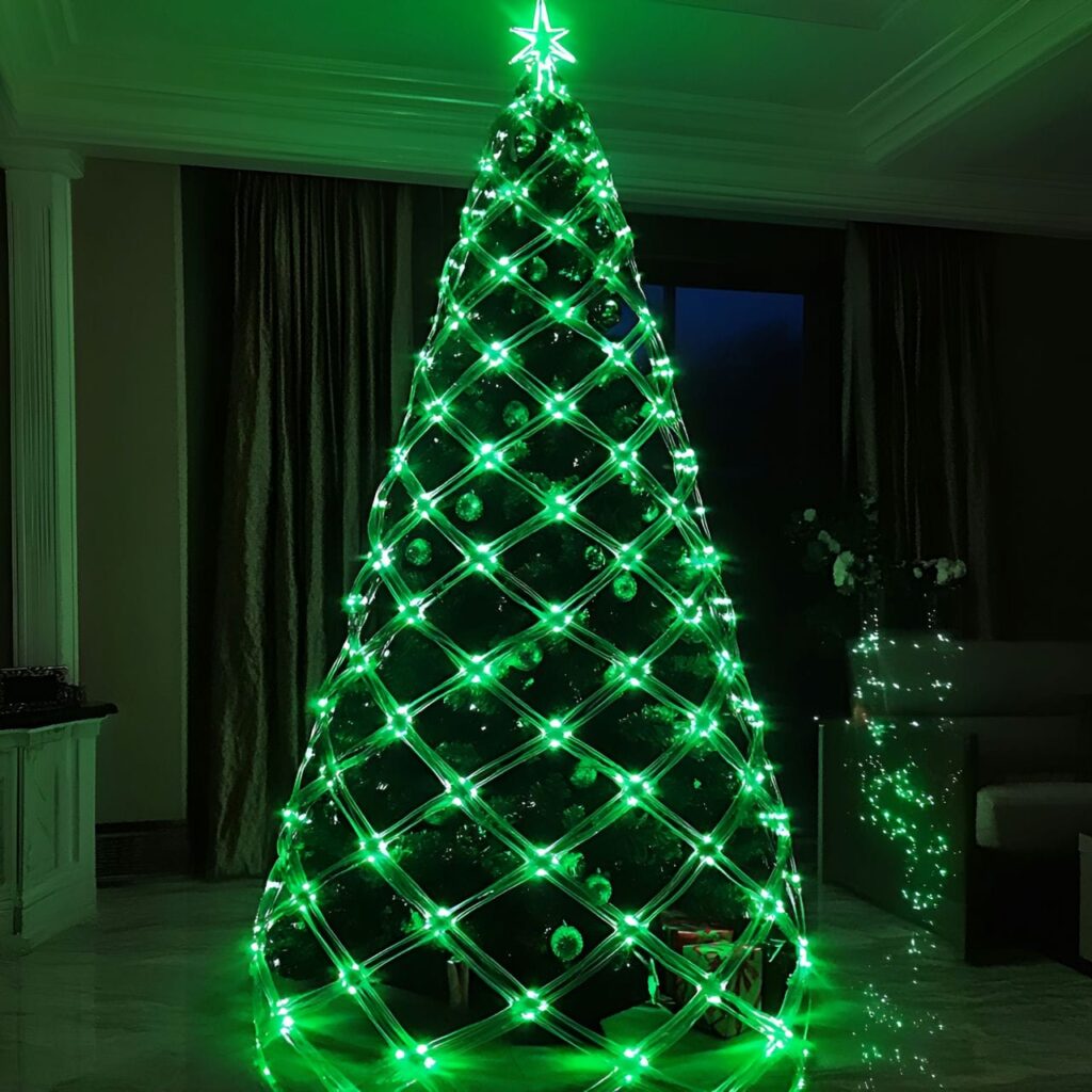 05. Modern Green LED Crisscross Christmas Tree