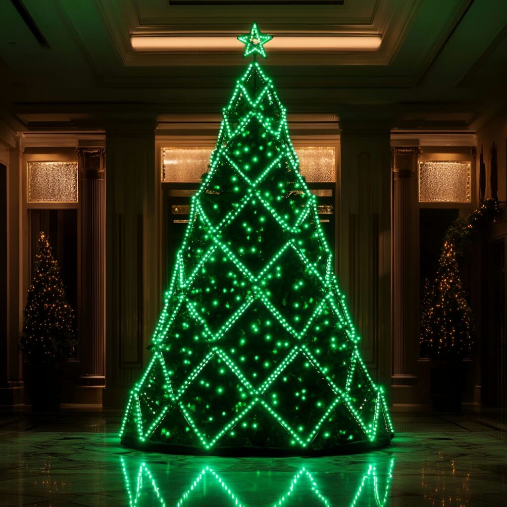 05. Modern Green LED Crisscross Christmas Tree