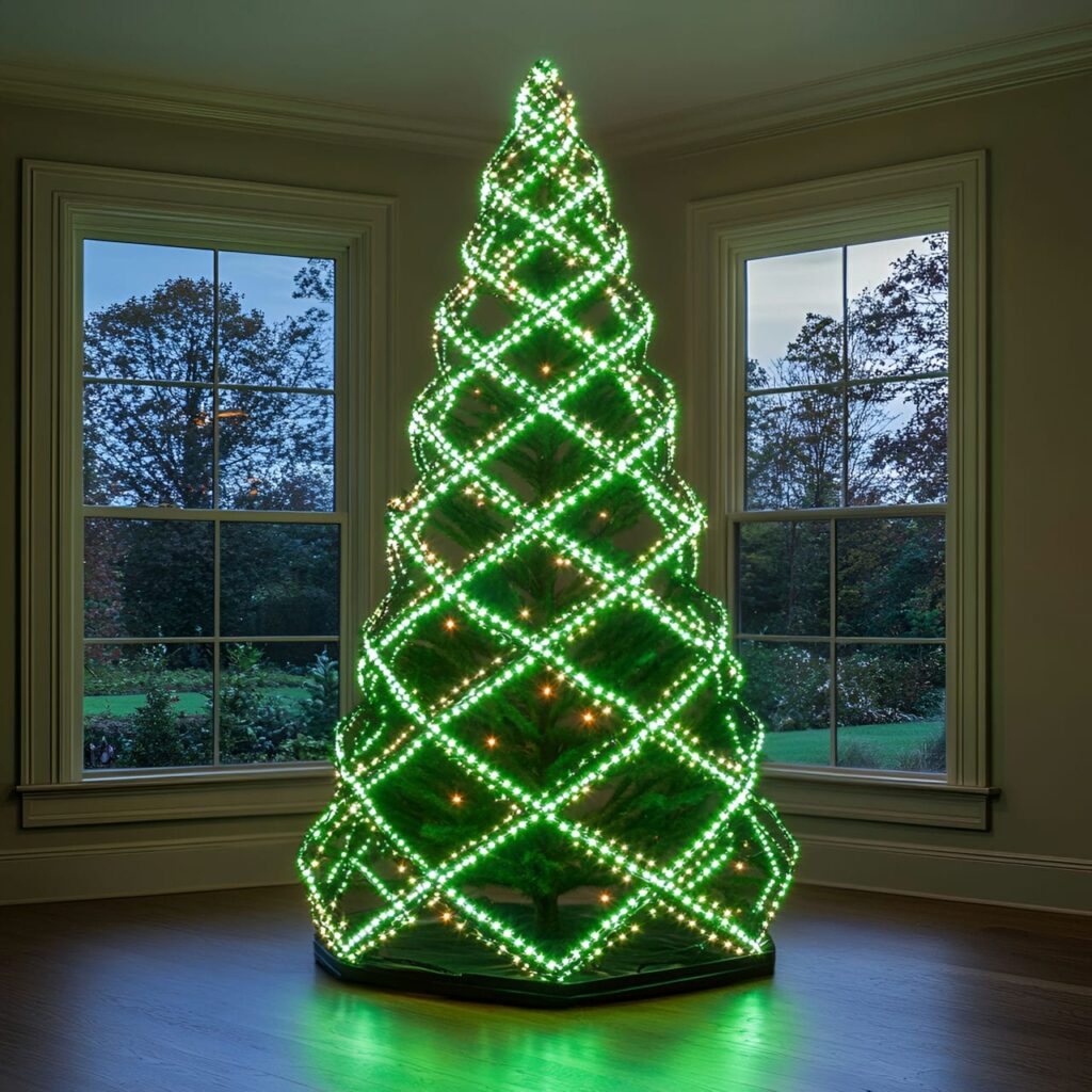 05. Modern Green LED Crisscross Christmas Tree