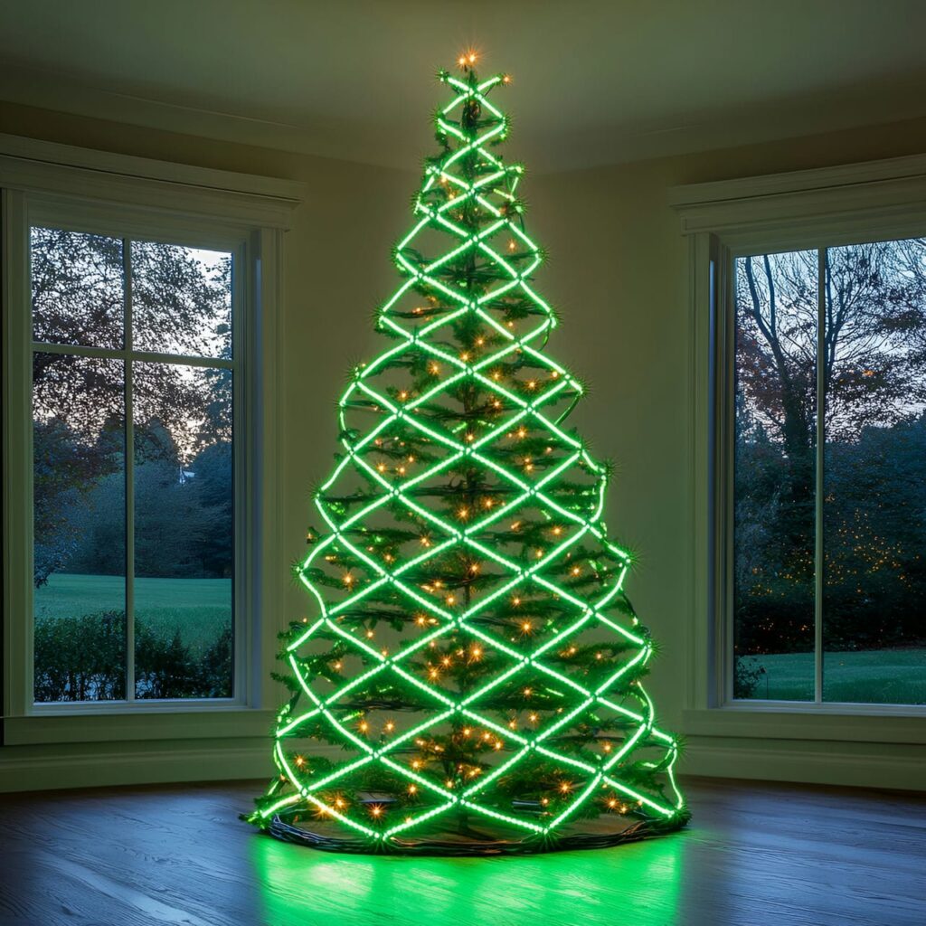 05. Modern Green LED Crisscross Christmas Tree