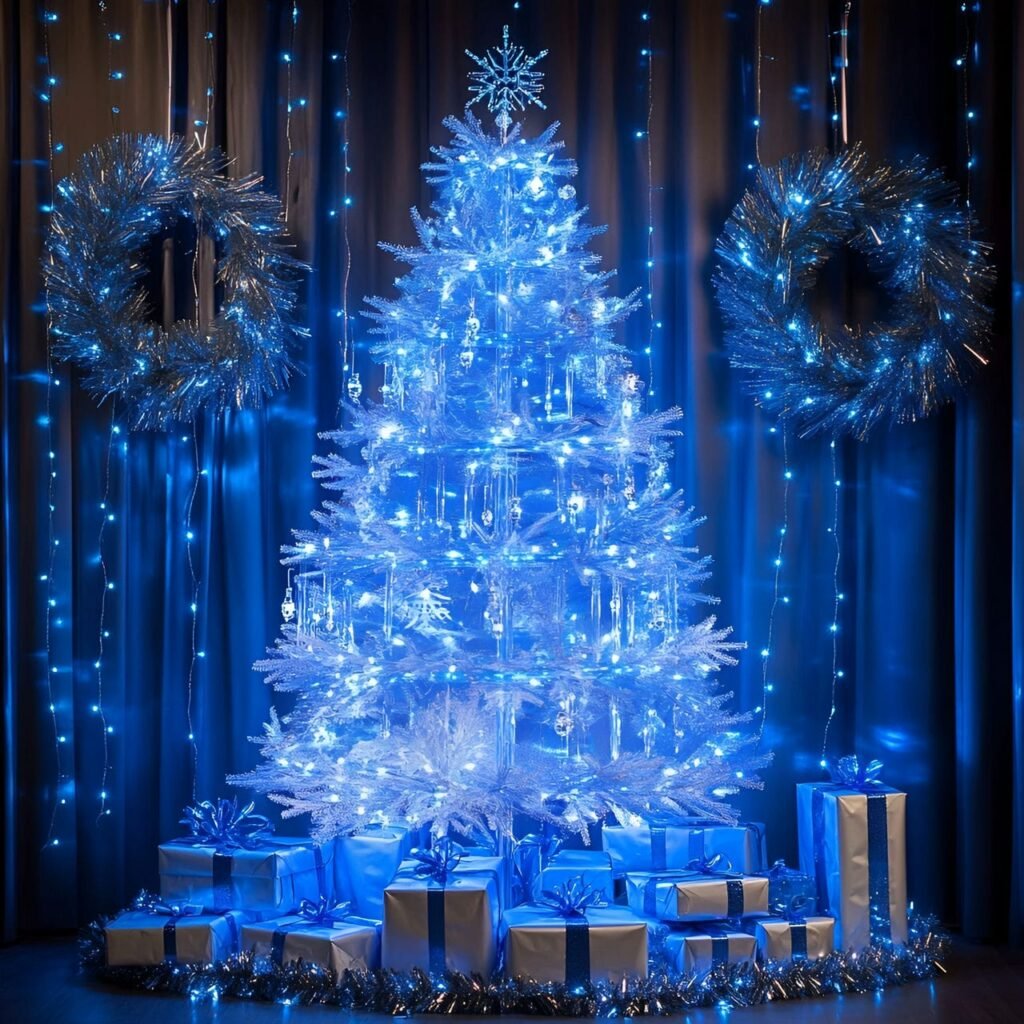 12. Modern Transparent Acrylic Christmas Tree with LED Blue Lights