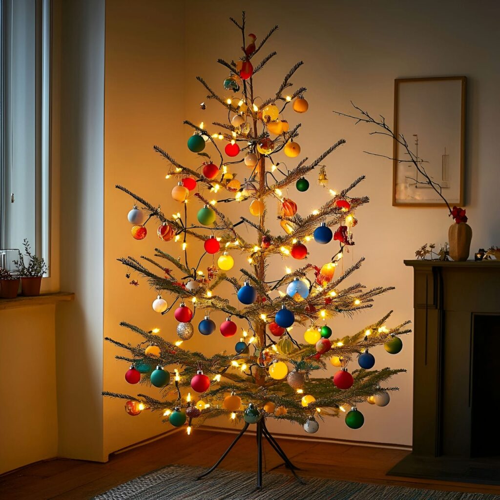 17. Multi-Colored Minimalist Christmas Tree with Refined Ornaments