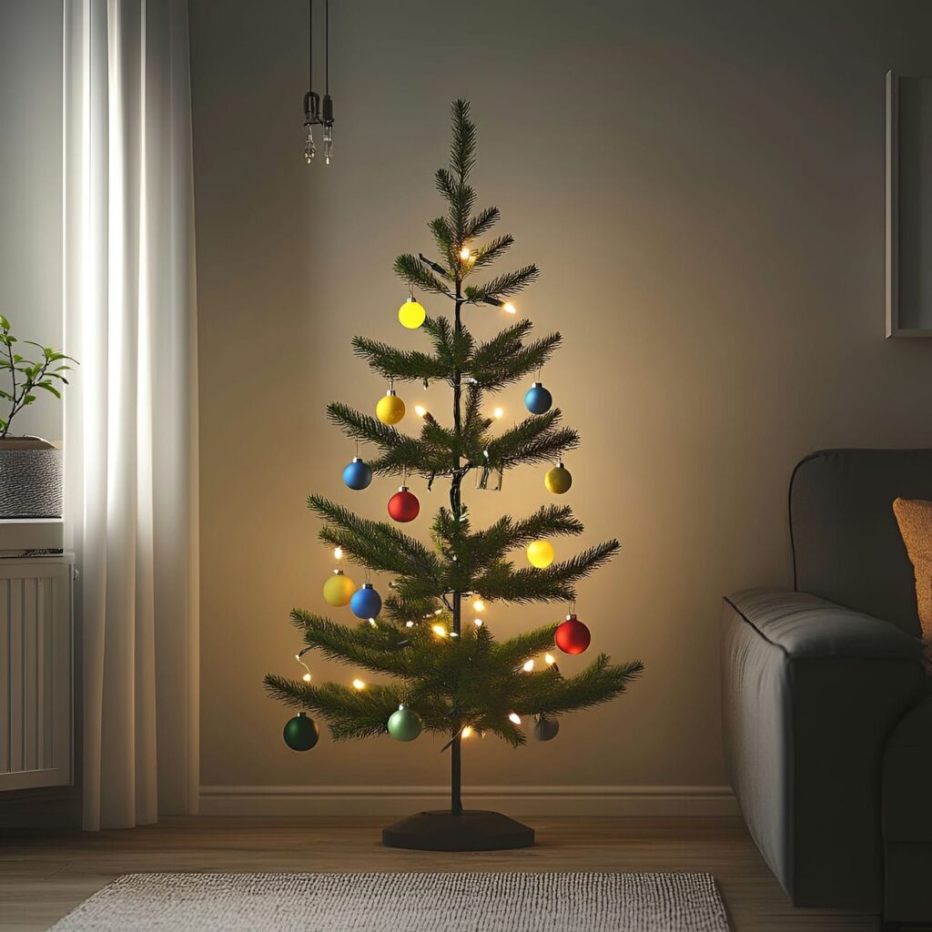 17. Multi-Colored Minimalist Christmas Tree with Refined Ornaments