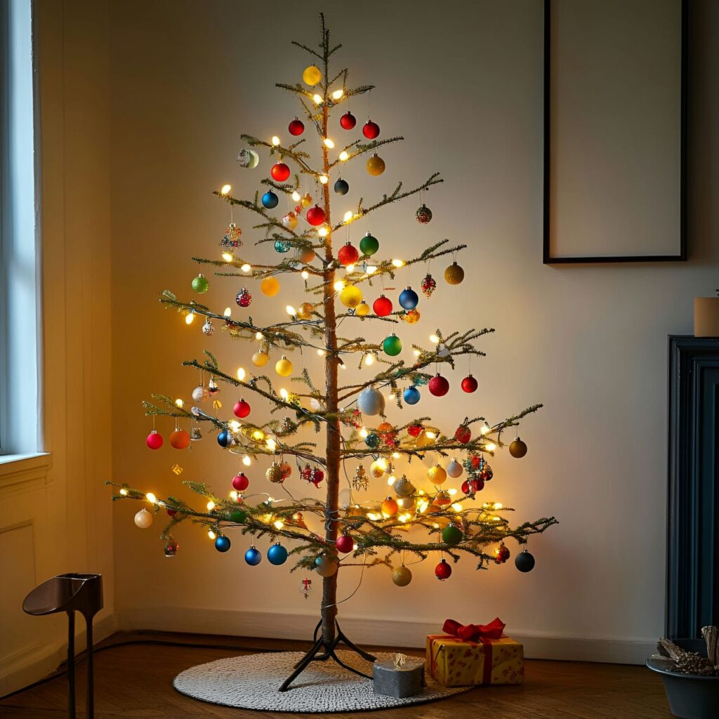 17. Multi-Colored Minimalist Christmas Tree with Refined Ornaments