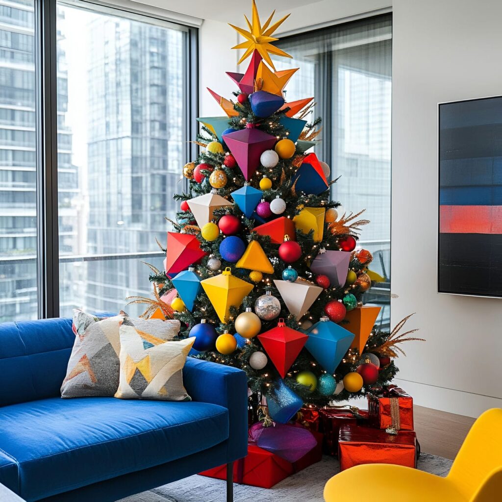 27. Multi-Colored Christmas Tree with Geometric Ornaments