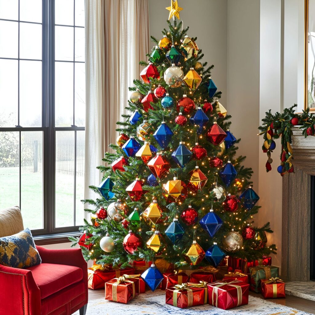 27. Multi-Colored Christmas Tree with Geometric Ornaments