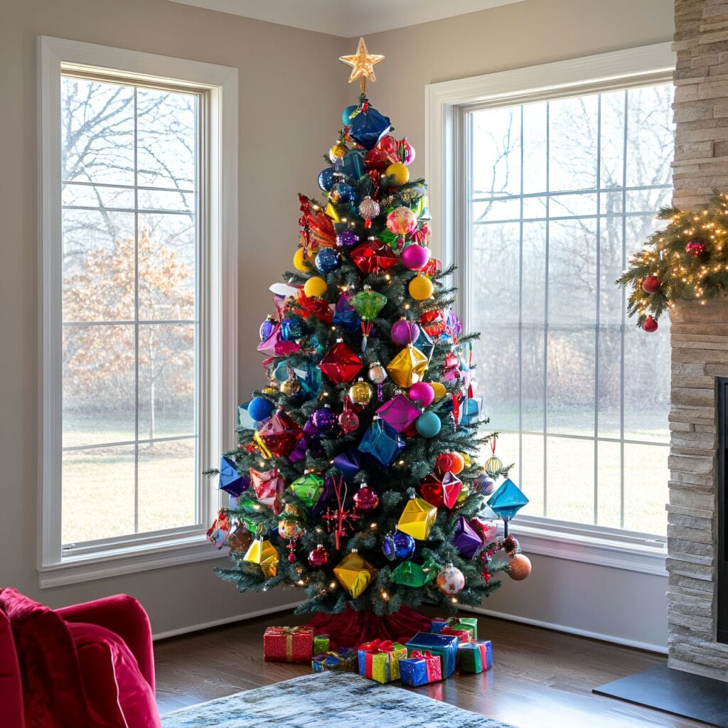 27. Multi-Colored Christmas Tree with Geometric Ornaments